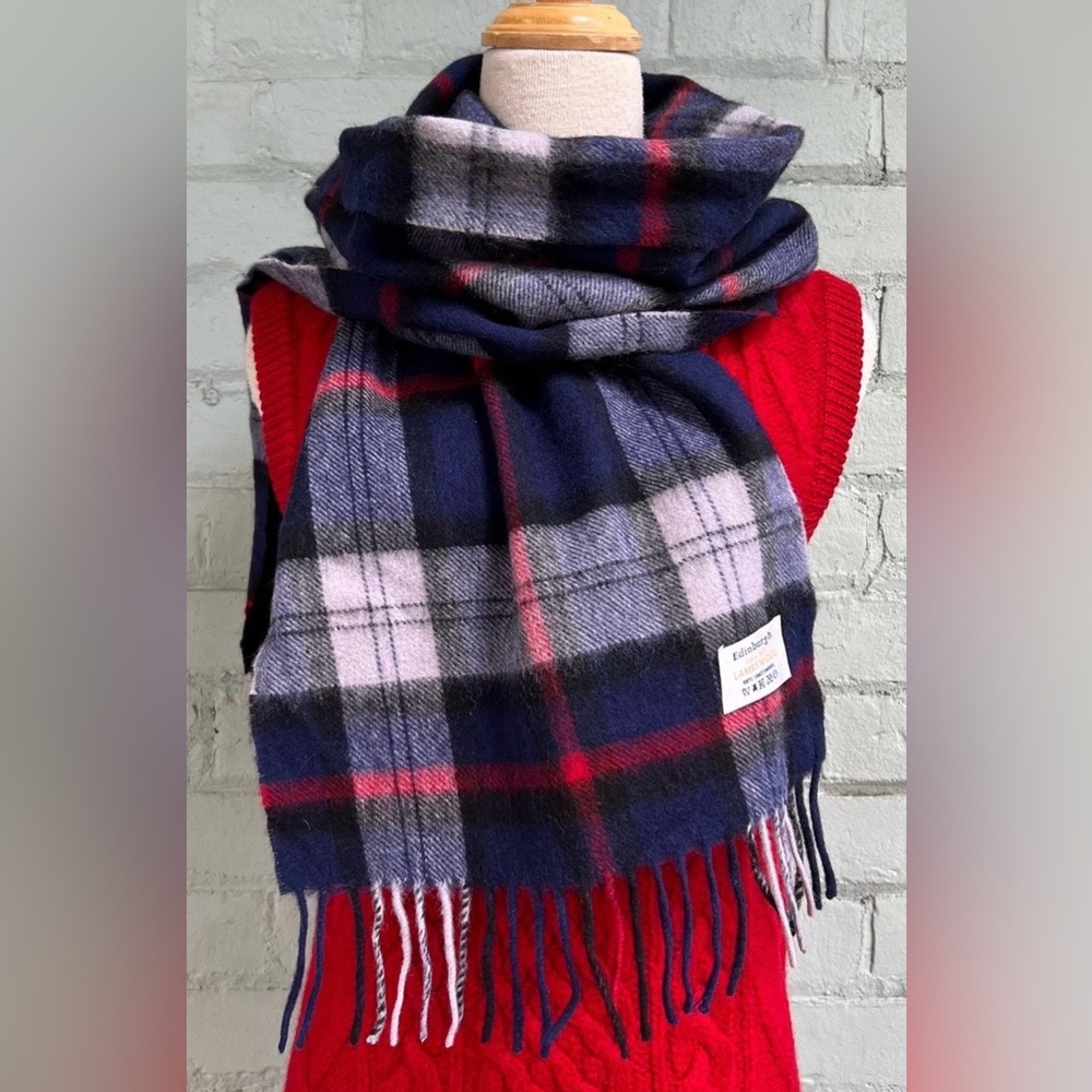 Vintage Wool Plaid Scarf with Fringe